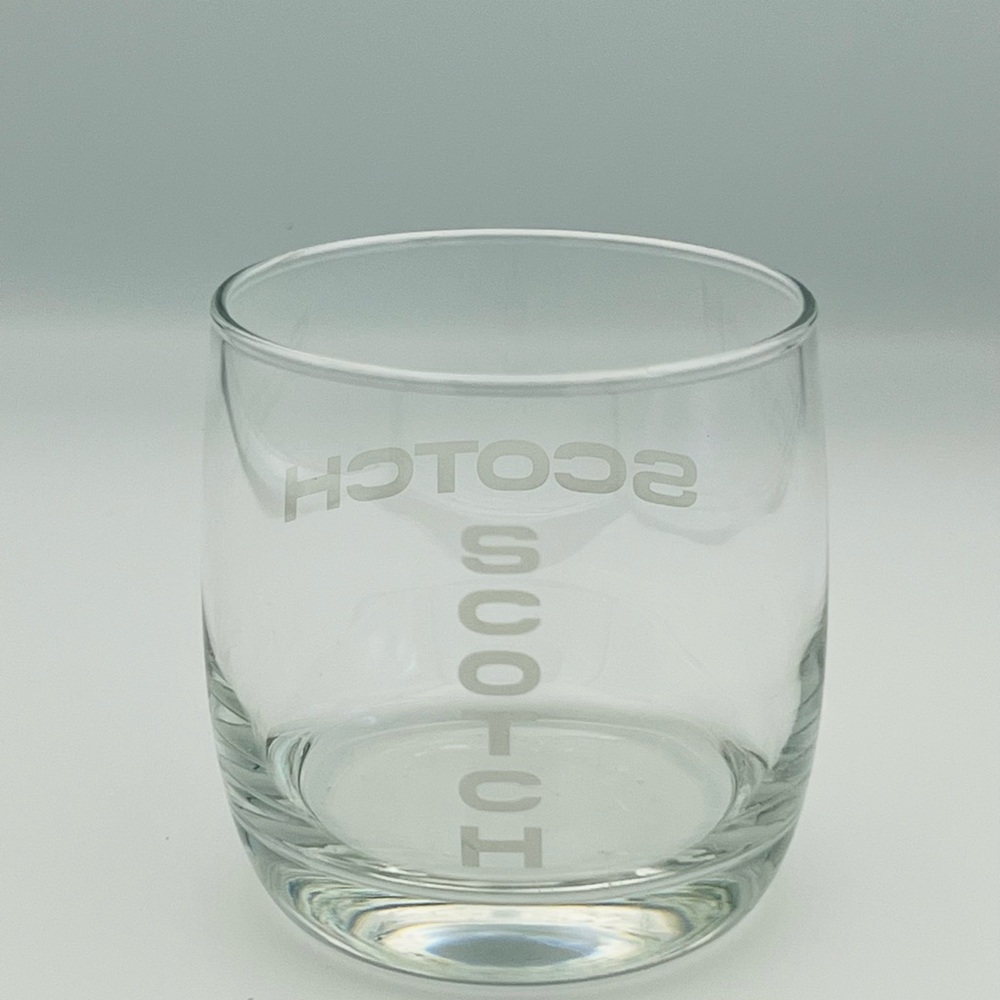 SCOTCH Etched Rocks Glass Clear Lowball Whiskey Tumbler 3.5 Inch Barware